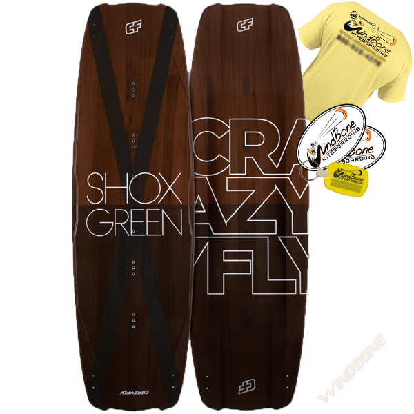 2016 Crazyfly Shox Green Kiteboard Kitesurfing + T-Shirt