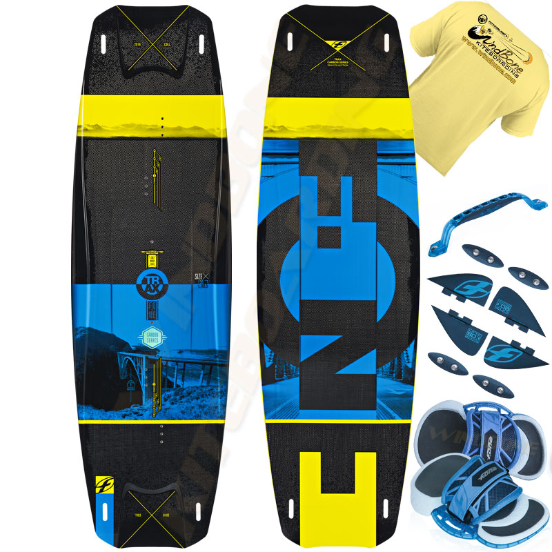 2016 F-One Trax HRD Carbon Kiteboard Complete Twintip Kitesurfing (Closeout) + Shirt