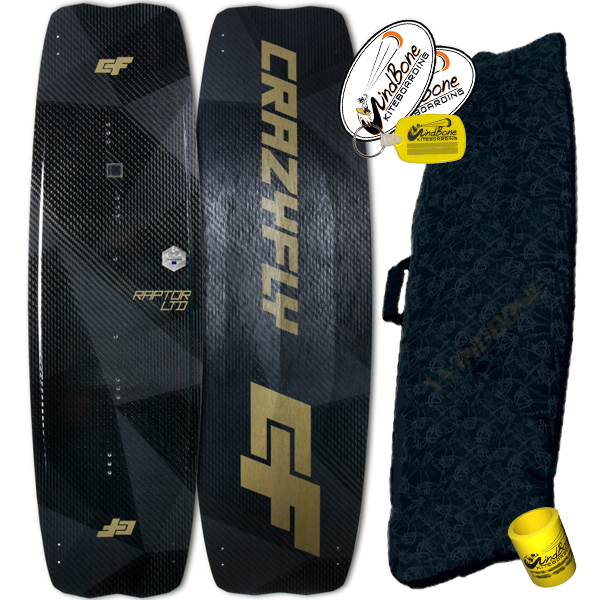 2018 Crazyfly Raptor LTD Carbon Black Kiteboard Pro Limited Twintip + Board Bag - Click Image to Close