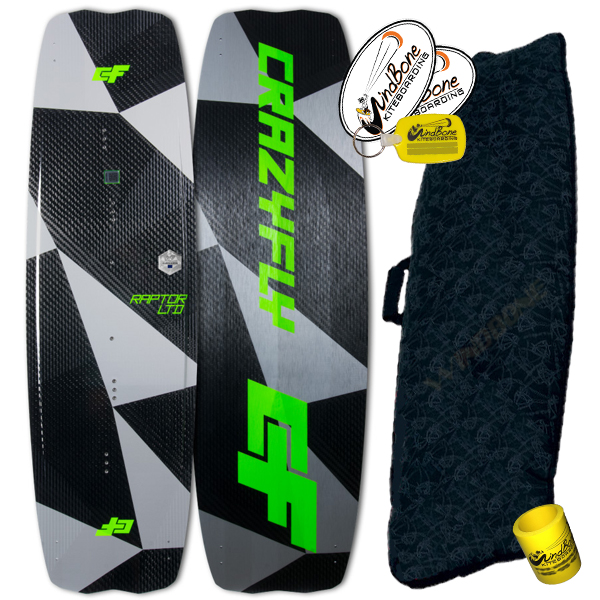 2018 Crazyfly Raptor LTD Neon Carbon Kiteboard Pro Limited Twintip + Board Bag