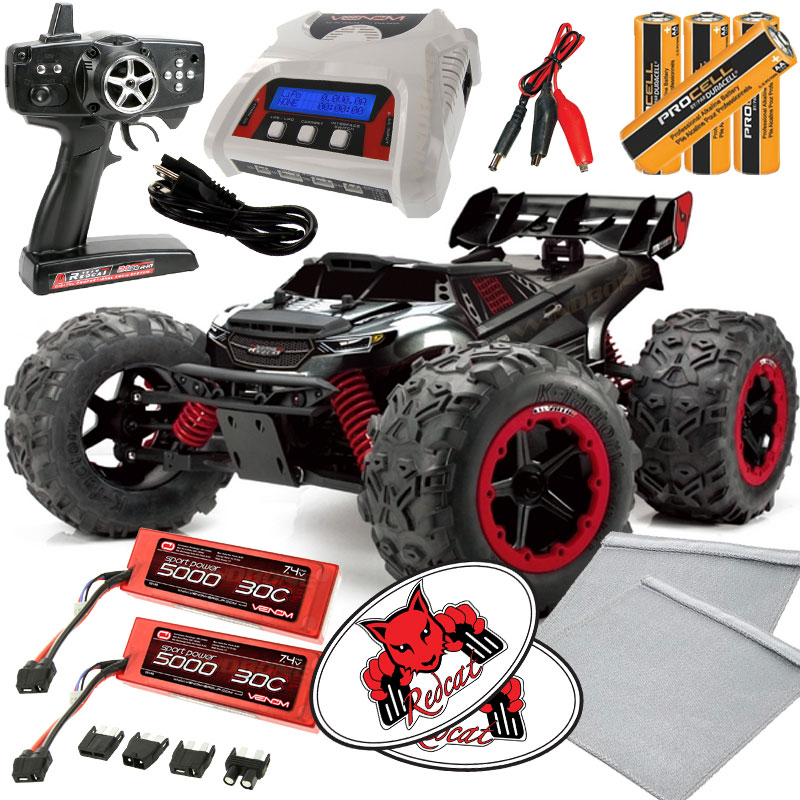 Team RedCat TR-MT8E 1:8 RC Monster Truck Venom Charger Battery Bundle + Venom Balance Charger + x2 5000mAh LiPO Battery Packs + Flame Retardant Charging Bags + AA Batteries + RedCat Racing Decals - Click Image to Close