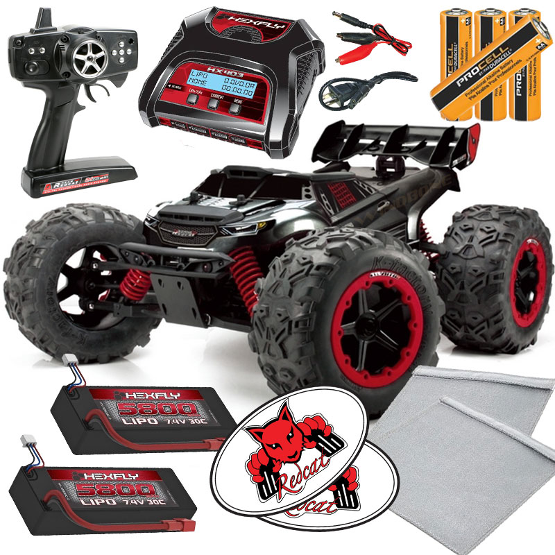 Team RedCat TR-MT8E 1:8 RC Monster Truck Hexfly Charger Battery Bundle + Hexfly Balance Charger + x2 5800mAh LiPO Battery Packs + Flame Retardant Charging Bags + AA Batteries + RedCat Racing Decals
